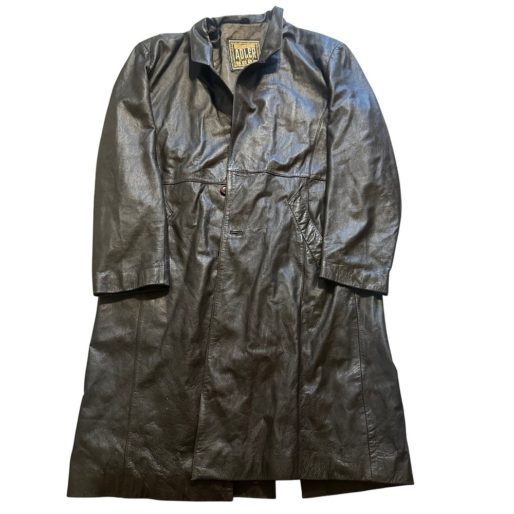 Adler Trench Coat Mens Medium Brown Genuine Leather Long Duster Jacket Classic